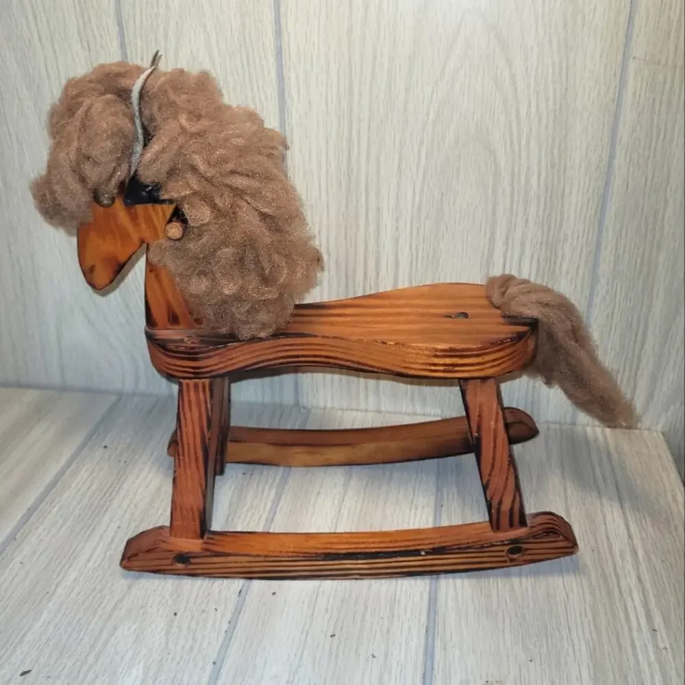 Vintage 70s Handmade Wooden Rocking Horse Small Decoration Farmhouse Primitive